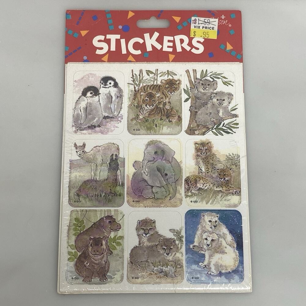 Wild Baby Animals Stickers Gibson Greetings 4 Sheets 1994 USA Sealed Vtg